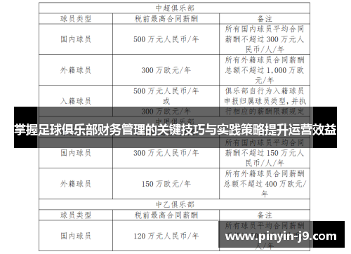 掌握足球俱乐部财务管理的关键技巧与实践策略提升运营效益